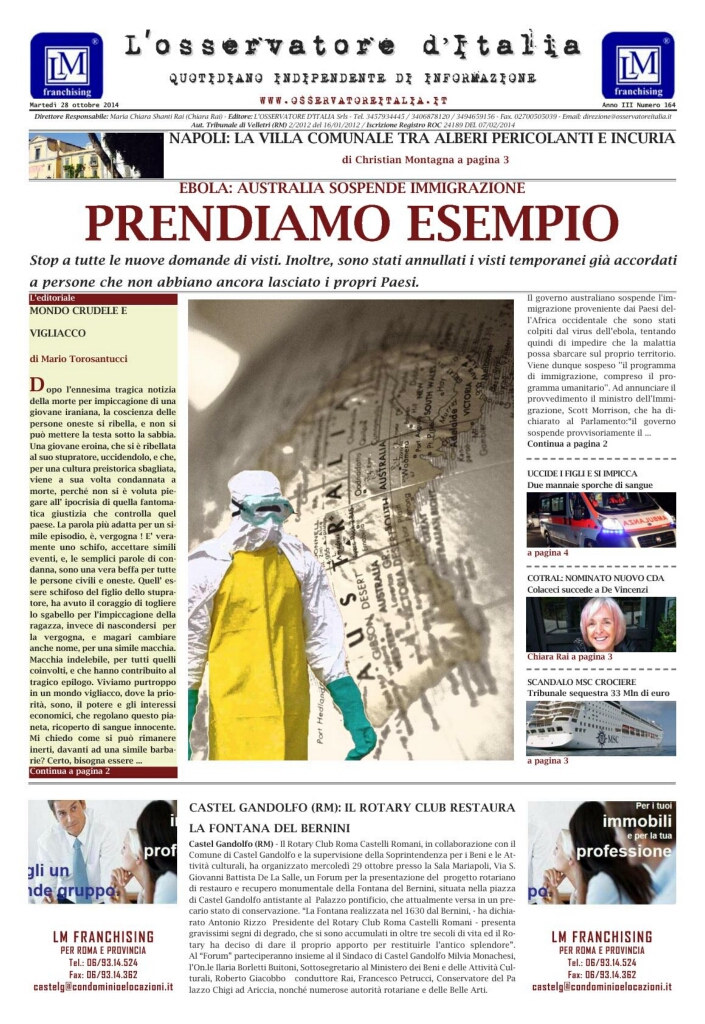 L'osservatore d'Italia edizione del 28 Ottobre 2014